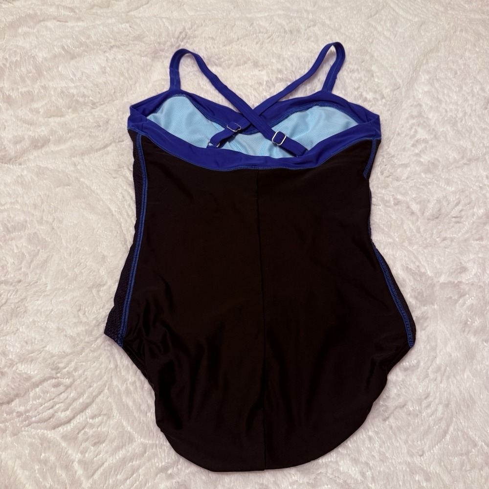 Nike one piece colorblock athletic swimsuit in black and royal blue Size 12 / L - Picture 3 of 7